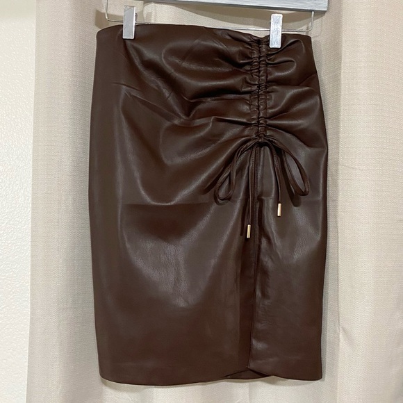 House of Harlow 1960 Dresses & Skirts - House of Harlow 1960 | Ruched Faux Leather Pencil Skirt Thigh Slit
